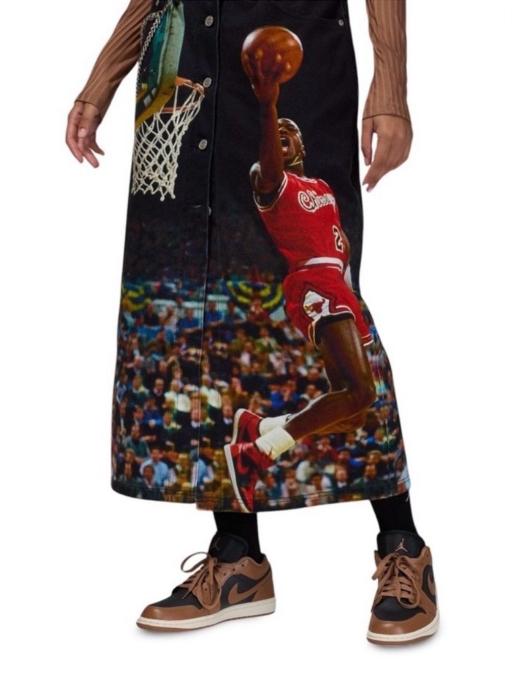Air Jordan Women’s Printed Denim Midi Skirt Michael Jordan Bulls Graphic Sz M